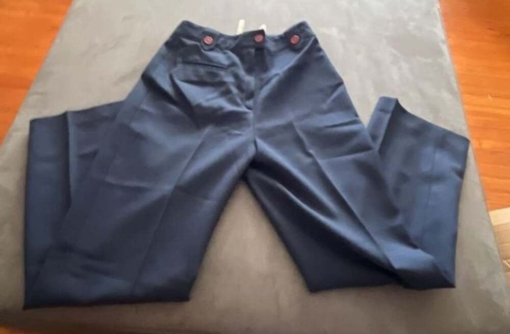 Vintage K Mart Navy Blue Polyester High-Waist Dress Trousers with Button Detail